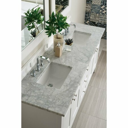 James Martin Vanities Palisades 72in Double Vanity, Bright White w/ 3 CM Carrara Marble Top 527-V72-BW-3CAR